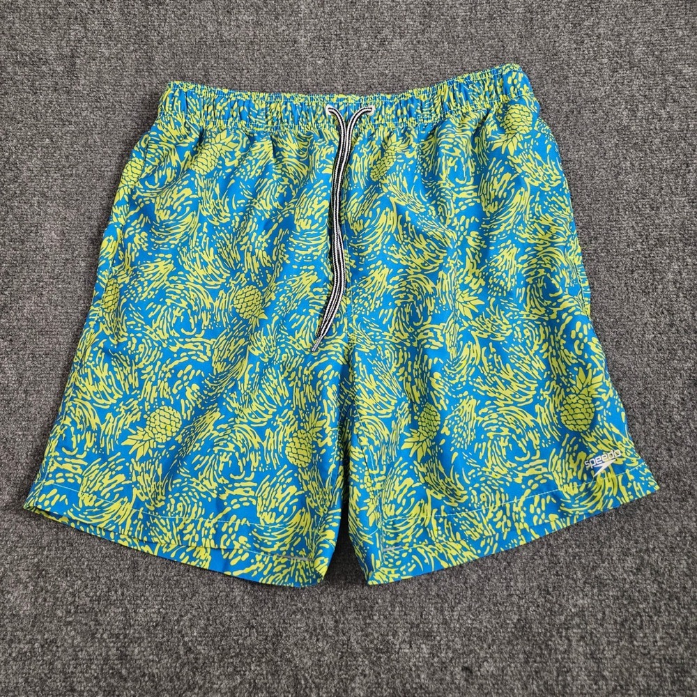 Speedo Swim Trunks Mens XL Blue Lime Green Pineapple Print Board Shorts Tropical